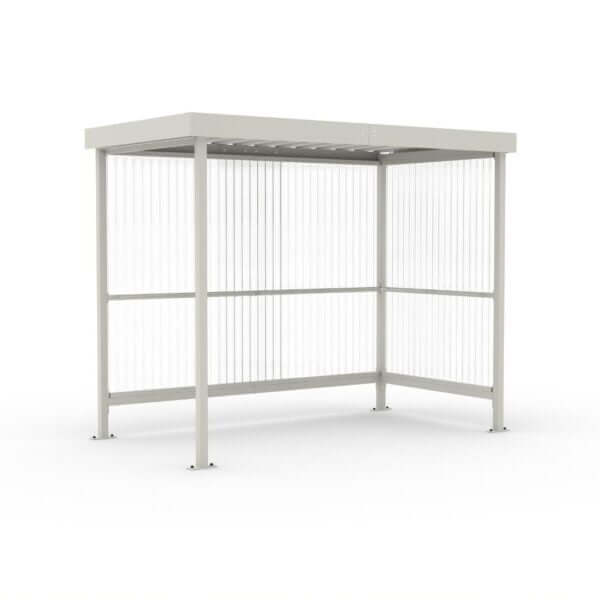 Rookabri in RAL-7002 met polycarbonaat wanden en verzinkt stalen frame