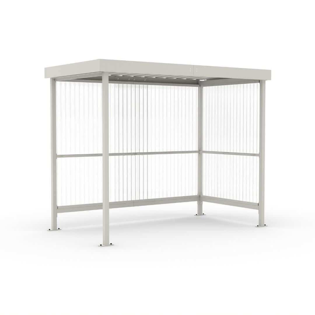 Rookabri in RAL-7002 met polycarbonaat wanden en verzinkt stalen frame