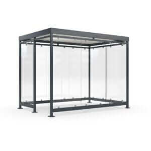 Moderne rookcabine van glas en staal in kleur antraciet