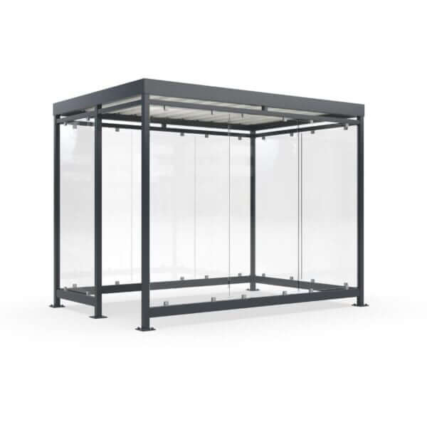 Moderne rookcabine van glas en staal in kleur antraciet