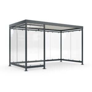 Rookabri met ESG glazen wanden en een robuust verzinkt stalen frame, ideaal voor buitengebruik.