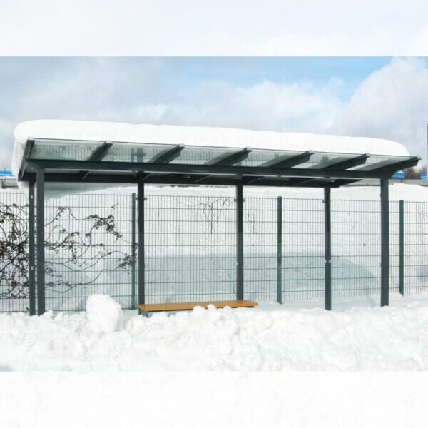 Rookabri of bushokje met ESG glazen dak en zijwanden, sneeuwbestendig, met zitbank en gepoedercoat stalen frame.