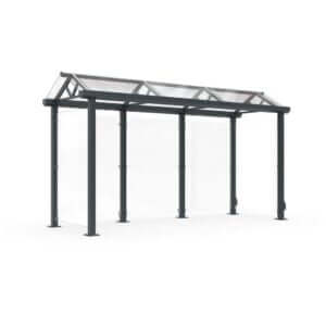 Prefab rookabri en betaalautomaat overkapping met glazen zijwanden 4,5x2m