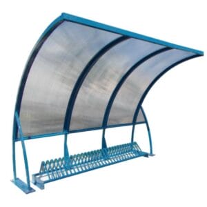 Rijwiel overkapping blauw met fietsenrek, van staal en polycarbonaat