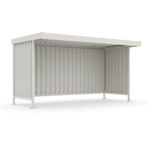 Betaalbare bouwpakket fietsoverkapping in wit. Gemaakt van verzinkt staal en leverbaar in diverse maten. Van 4x2m voor 10 fietsen.