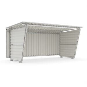 Praktische bouwpakket fietsenstalling van 4x2m in wit. Duurzaam verzinkt staal en eenvoudig te monteren.