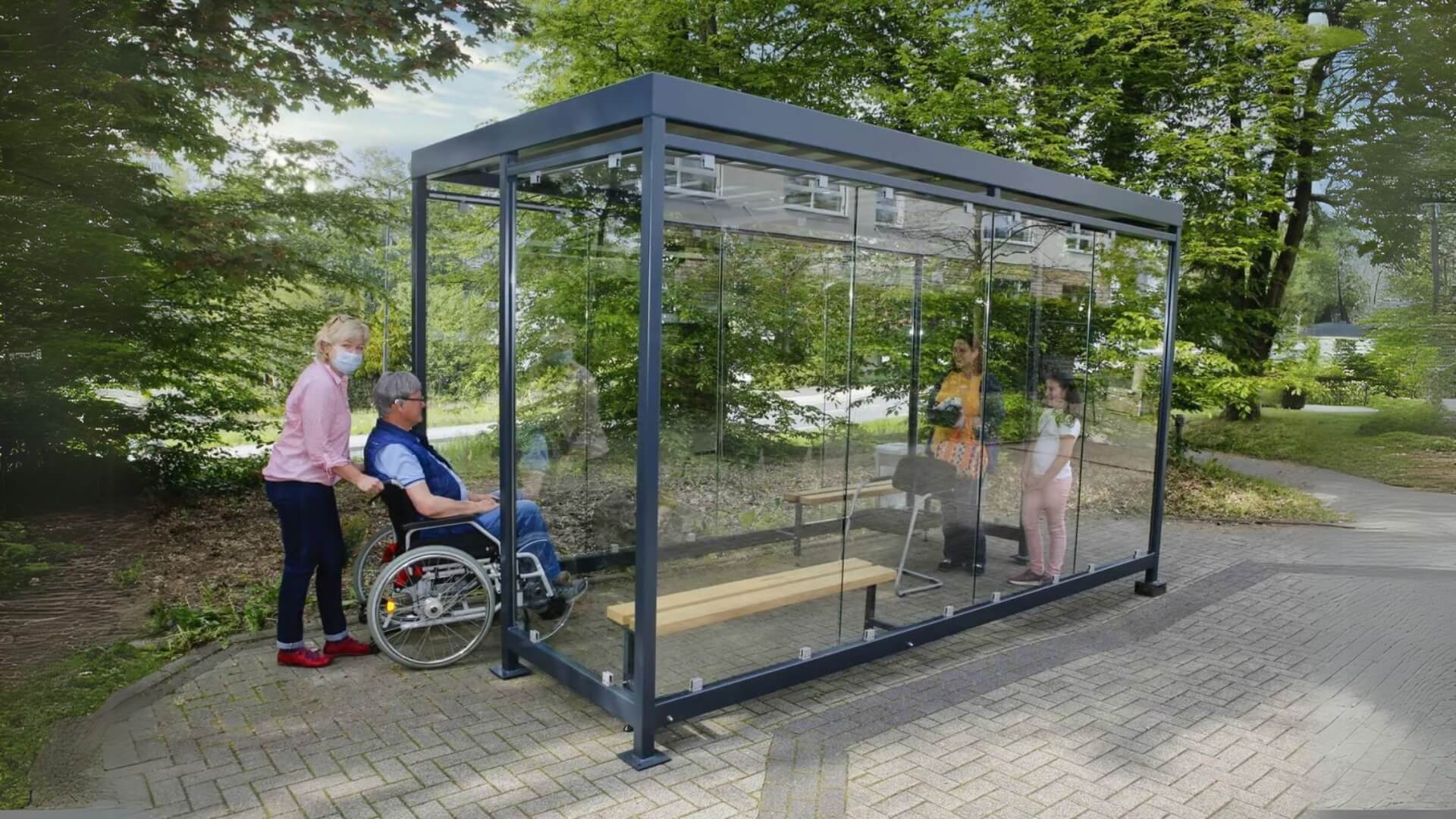 Antraciete rokersruimte van staal en glas, geschikt voor buiten. Beschermde en stijlvolle rookruimte, verkrijgbaar in diverse maten en RAL-kleuren.