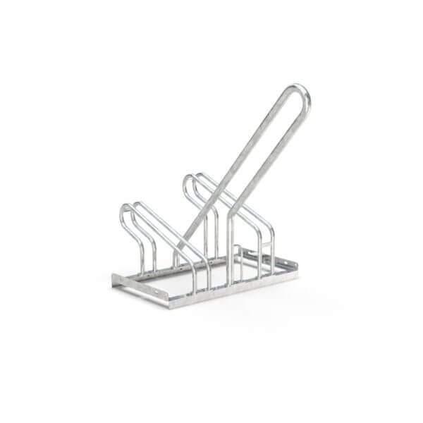 Hoog-laag fietsenrek voor 2 fietsen direct online bestellen Fietsenrek van verzinkt staal voor 2 fietsen met een oog-laag opstelling en een valbeugel waarmee op slot zetten ook makkelijke is.