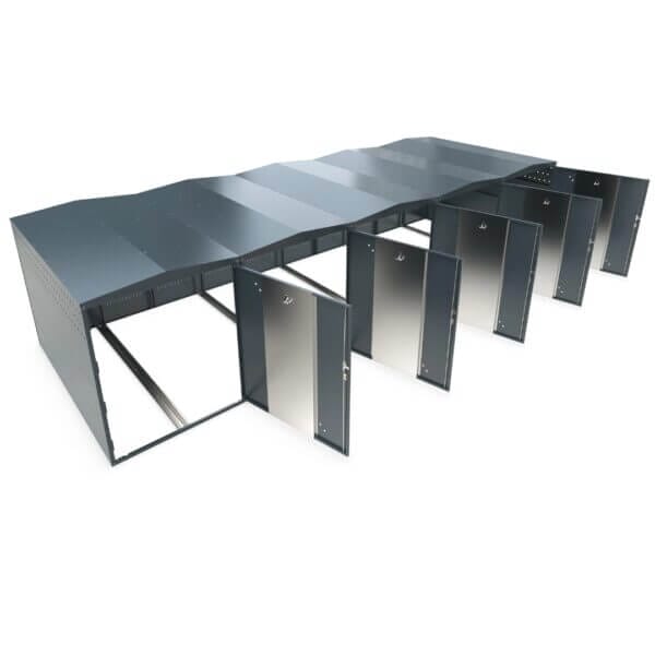 fietsopbergbox direct online kopen Modulaire fietsopbergbox met openstaande deuren en ruime indeling voor veilige individuele fietsopslag