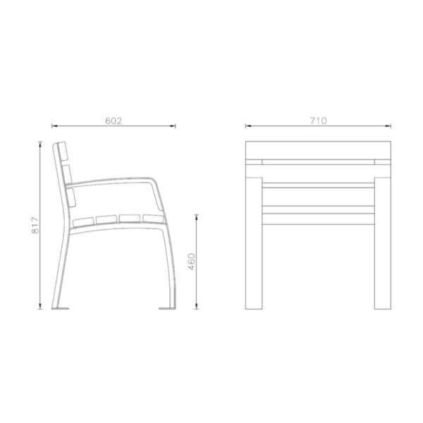 parkstoel-senior-tekening Technische tekening van de Parkstoel Senior met afmetingen in millimeters.