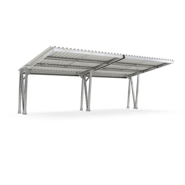 Carport voor vier parkeerplaatsen kopen voor bedrijven Stalen carport met trapeziumdak voor vier parkeerplaatsen, geschikt voor buitengebruik