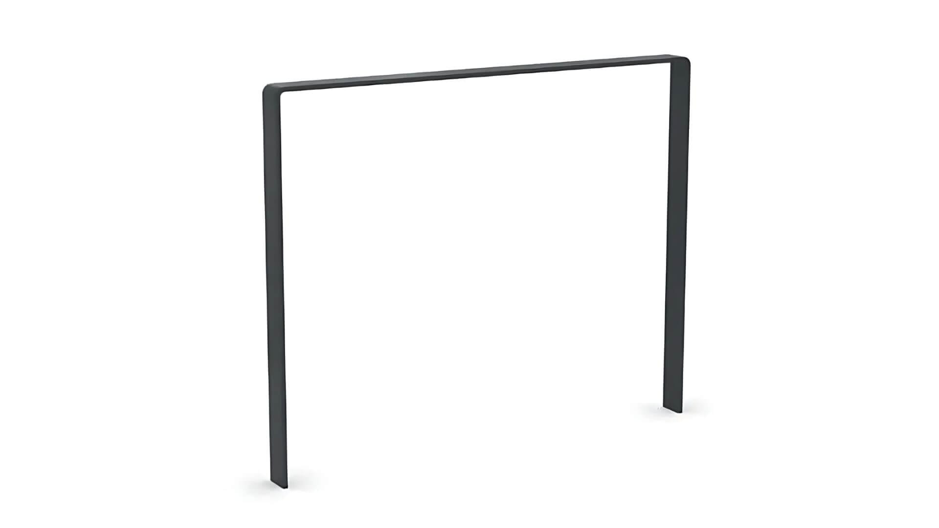 Minimalistische zwarte fietsnietje in rechthoekige vorm voor veilige fietsenstalling.