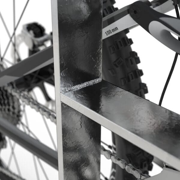 fietsaanleunbeugel-9600-detail-lasnaad Detailfoto van verzinkt stalen fietsaanleunbeugel