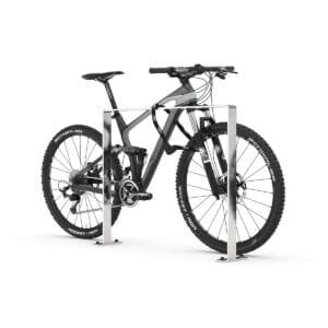 Fietsaanleunbeugel verzinkt RVS voor het parkeren van twee fietsen.