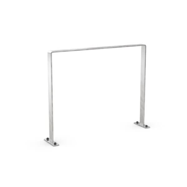 Fietsaanleunbeugel verzinkt RVS voorzien van voetplaten met voorgeboorde gaten montage op het maaiveld.