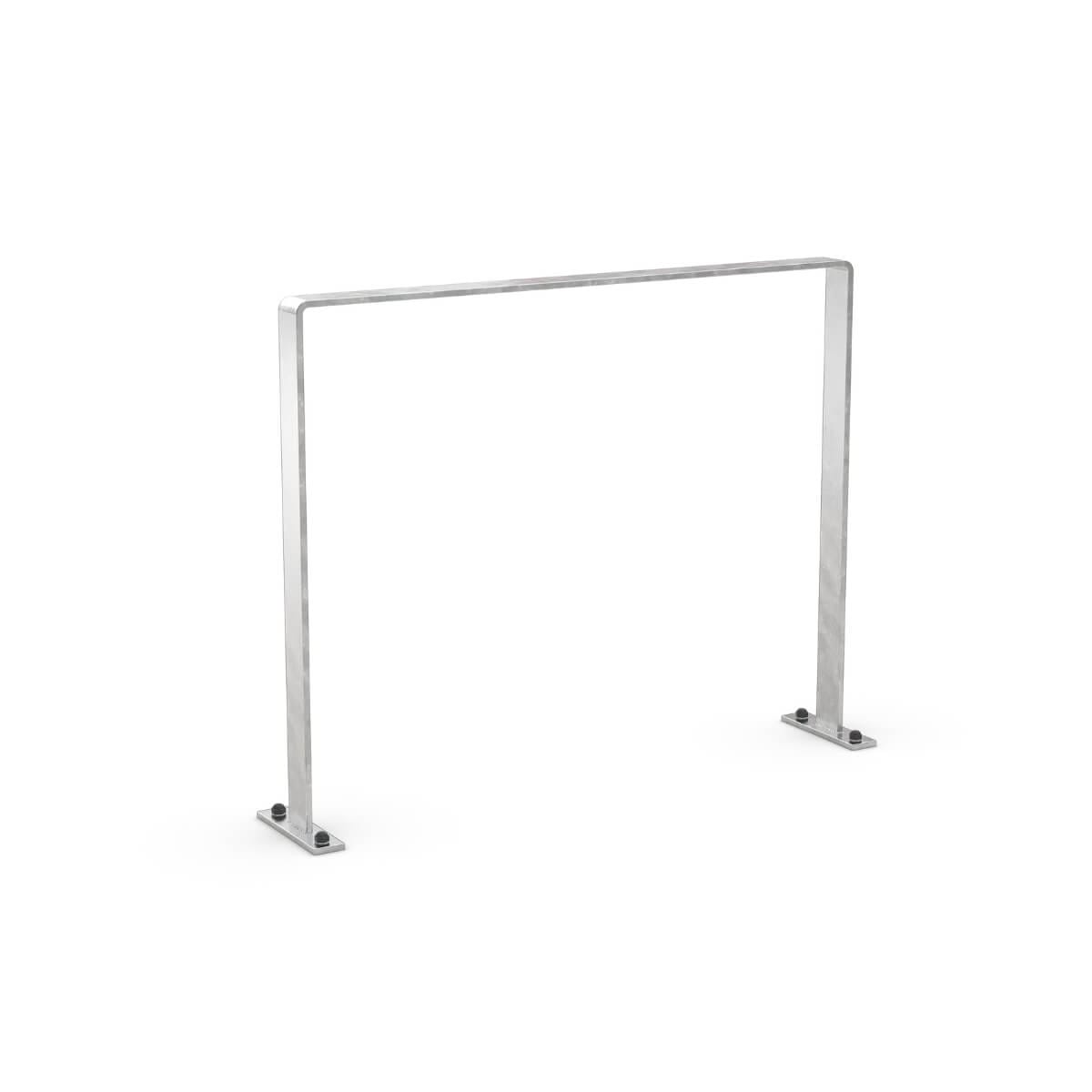 Fietsaanleunbeugel verzinkt RVS voorzien van voetplaten met voorgeboorde gaten montage op het maaiveld.