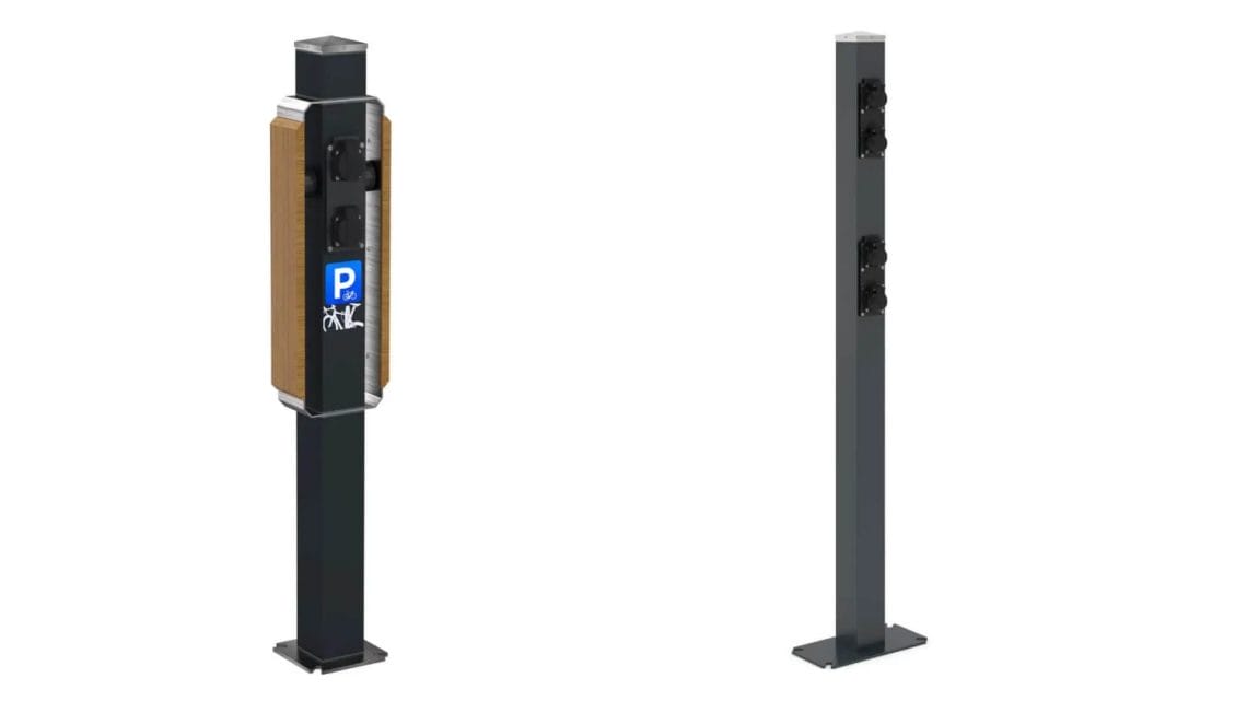 Laadpaal elektrische fiets voor elektrische fiets onderweg opladen op bedrijf en openbare locatie