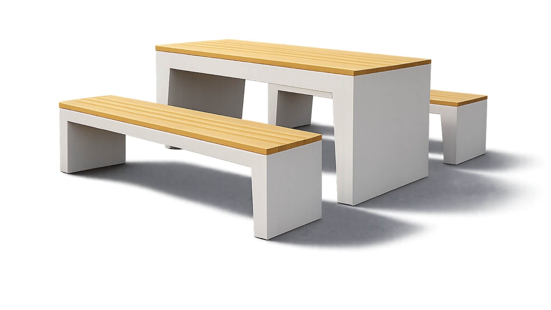 Picknickset van hout met op de zittingen en tafelblad Iroko hout