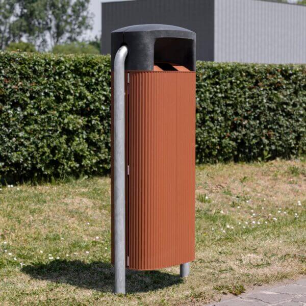 circulaire afvalbak 70 liter corten look met verzinkte steun buiten